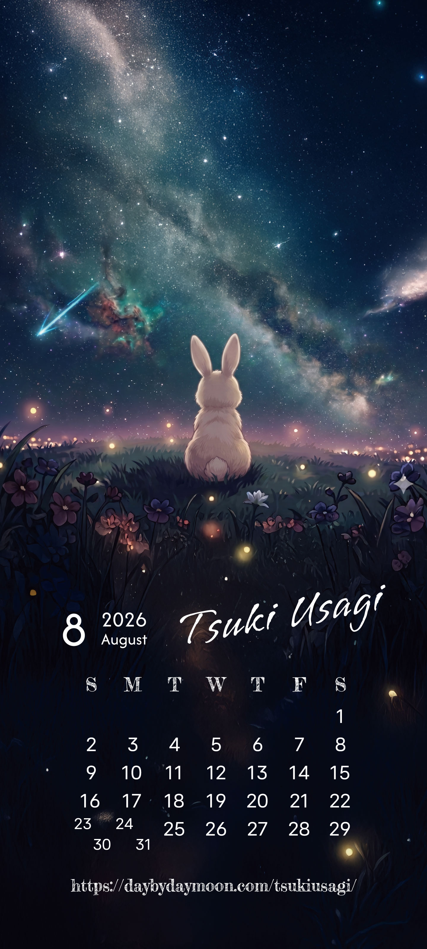 月うさぎ日めくり 8月カレンダー壁紙 Android用